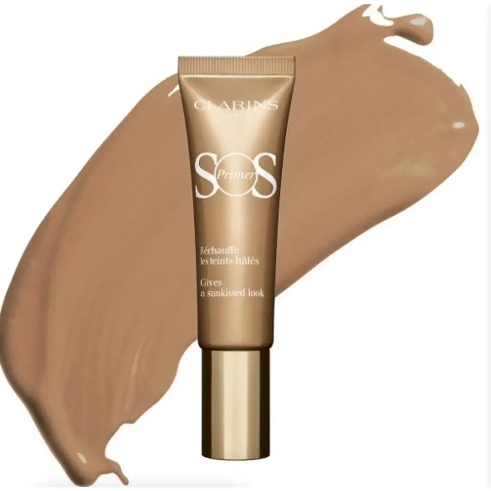 Clarins Glow Bundle SOS Bronze Primer + Red Shimmer Lip Perfector High Gloss NIB